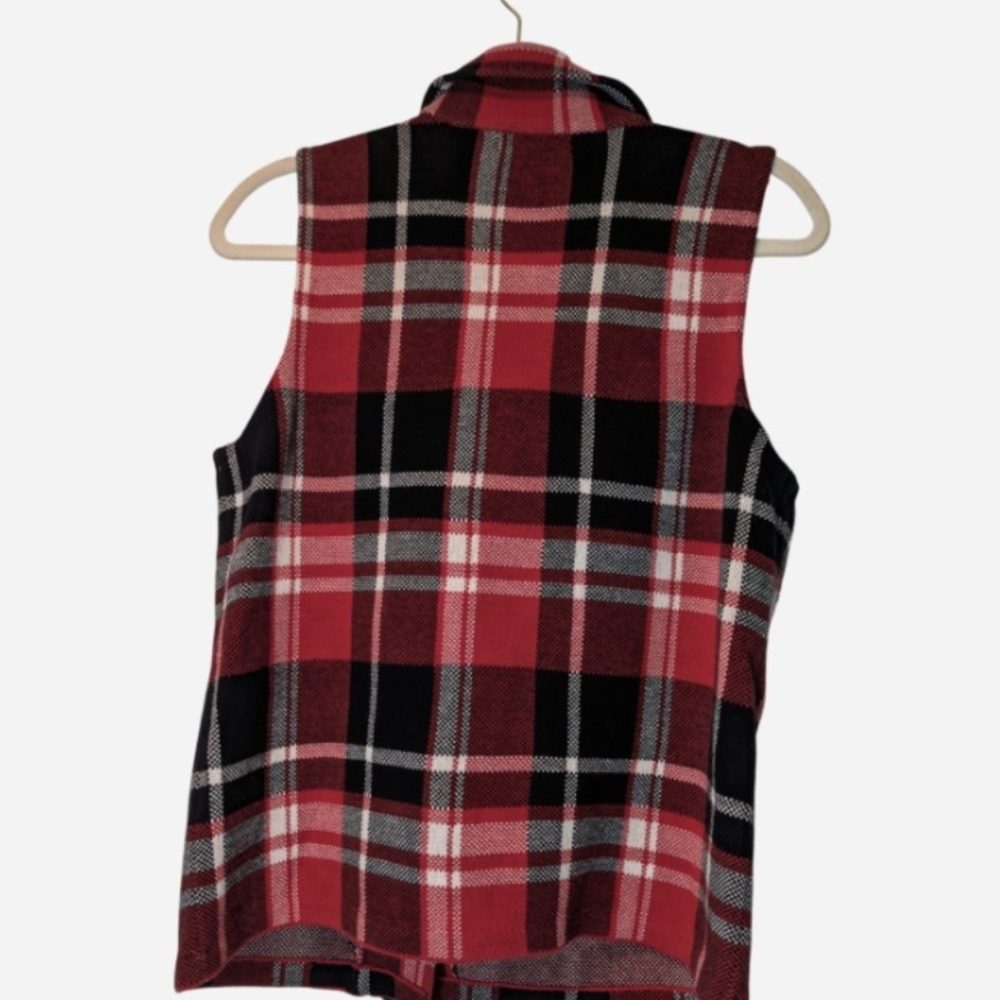 Pre-owned Chaps Red Plaid Sleeveless Vest - Picture 2 of 9